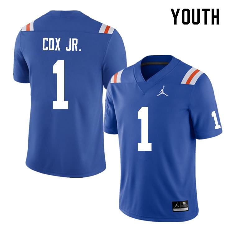 Youth NCAA Florida Gators Brenton Cox Jr. #1 Stitched Authentic Nike Blue Throwback College Football Jersey BTN2765XI